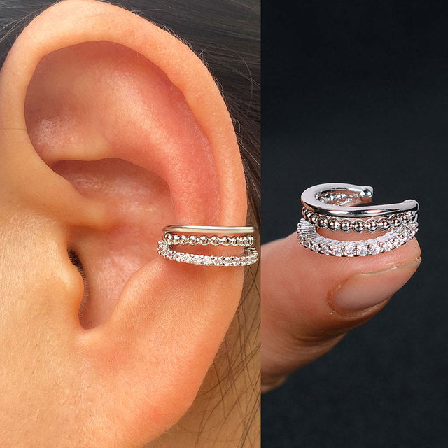 1Pc Hollow Geometry Rainbow CZ Cuff Wrap Clip On Earrings Women Climber Ear Cartilage Bone Clips